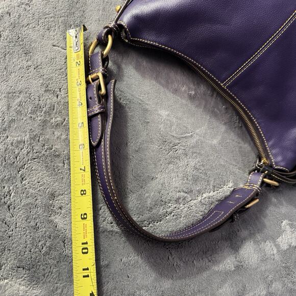 VTG Dooney & Bourke Bag Sophie Hobo Pebble Leather Navy Blue Red Lining 90s - Picture 13 of 15